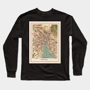 Old Zurich Switzerland Map (1921) Vintage Swiss City & Street Atlas Long Sleeve T-Shirt